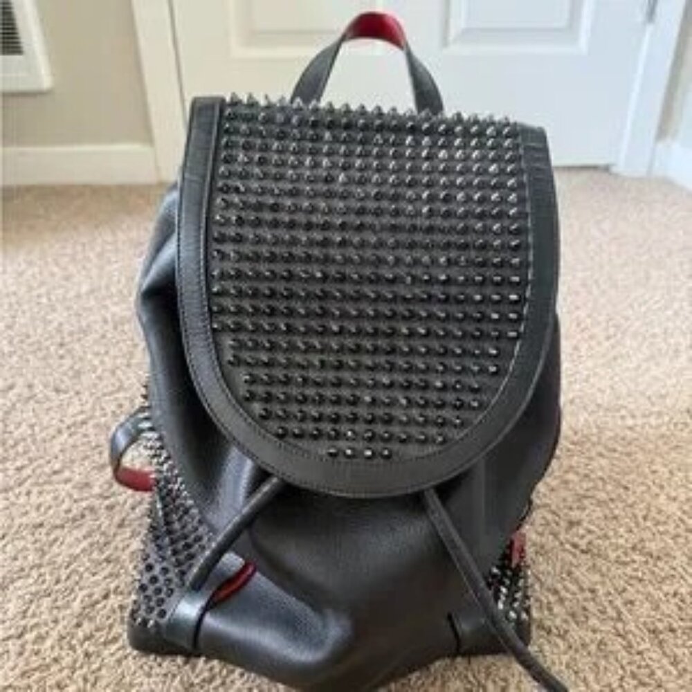 Christian Louboutin Black and Silver Studded Backpack